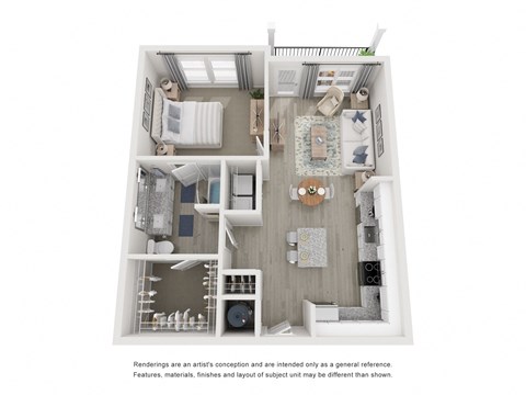 Floor plan for 1 bed, 1 bath, 821 sqft